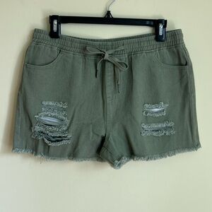 HYFVE Olive Cotton Denim Tie String Shorts
